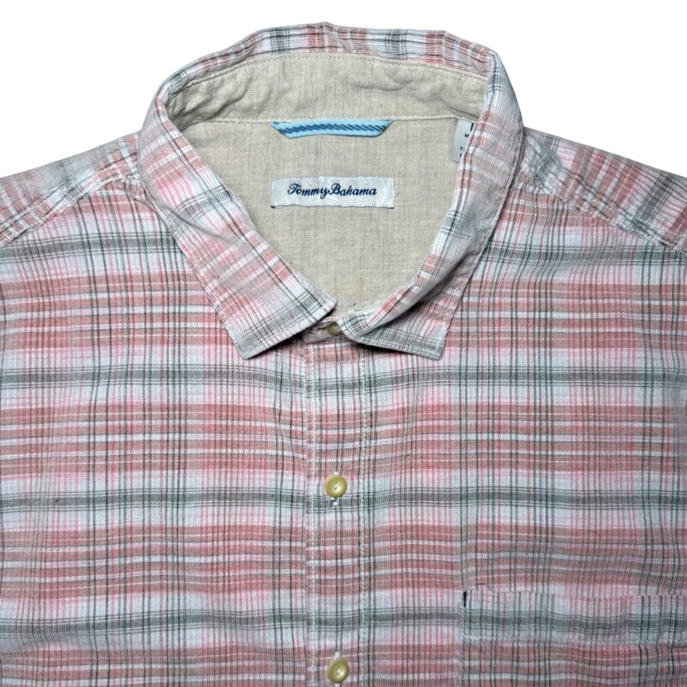 Tommy Bahama Pink Plaid Button Down Mens Large Cotton Long Sleeve Shirt